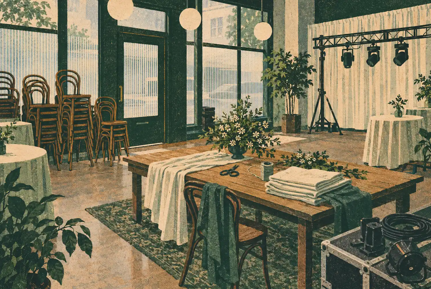 Illustration of event businesses and their working space
