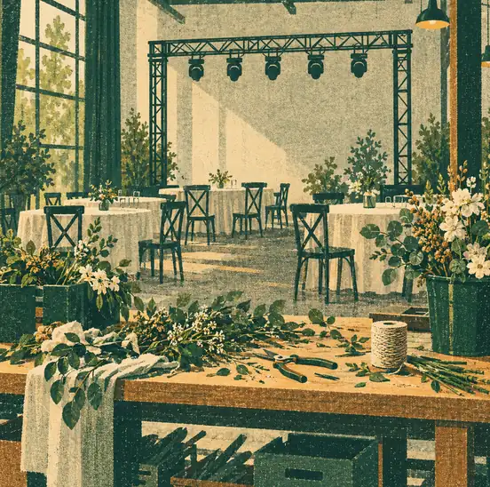 Illustration of event businesses equipment and workspace